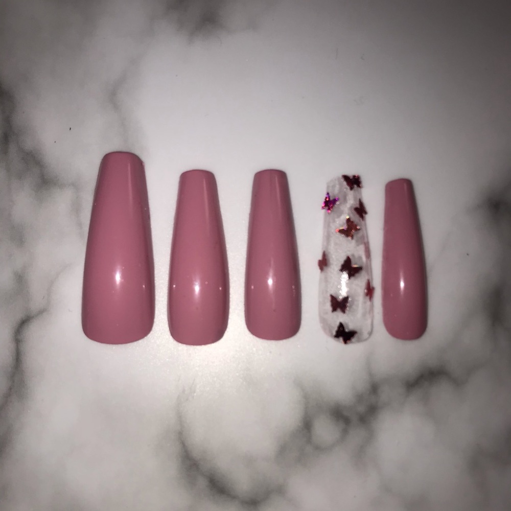 Muave butterfly press on nails